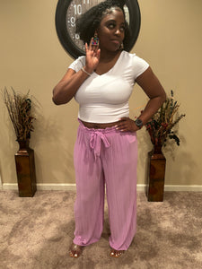 Lilac Pleated Wide Leg Pants w/ Waist Tie