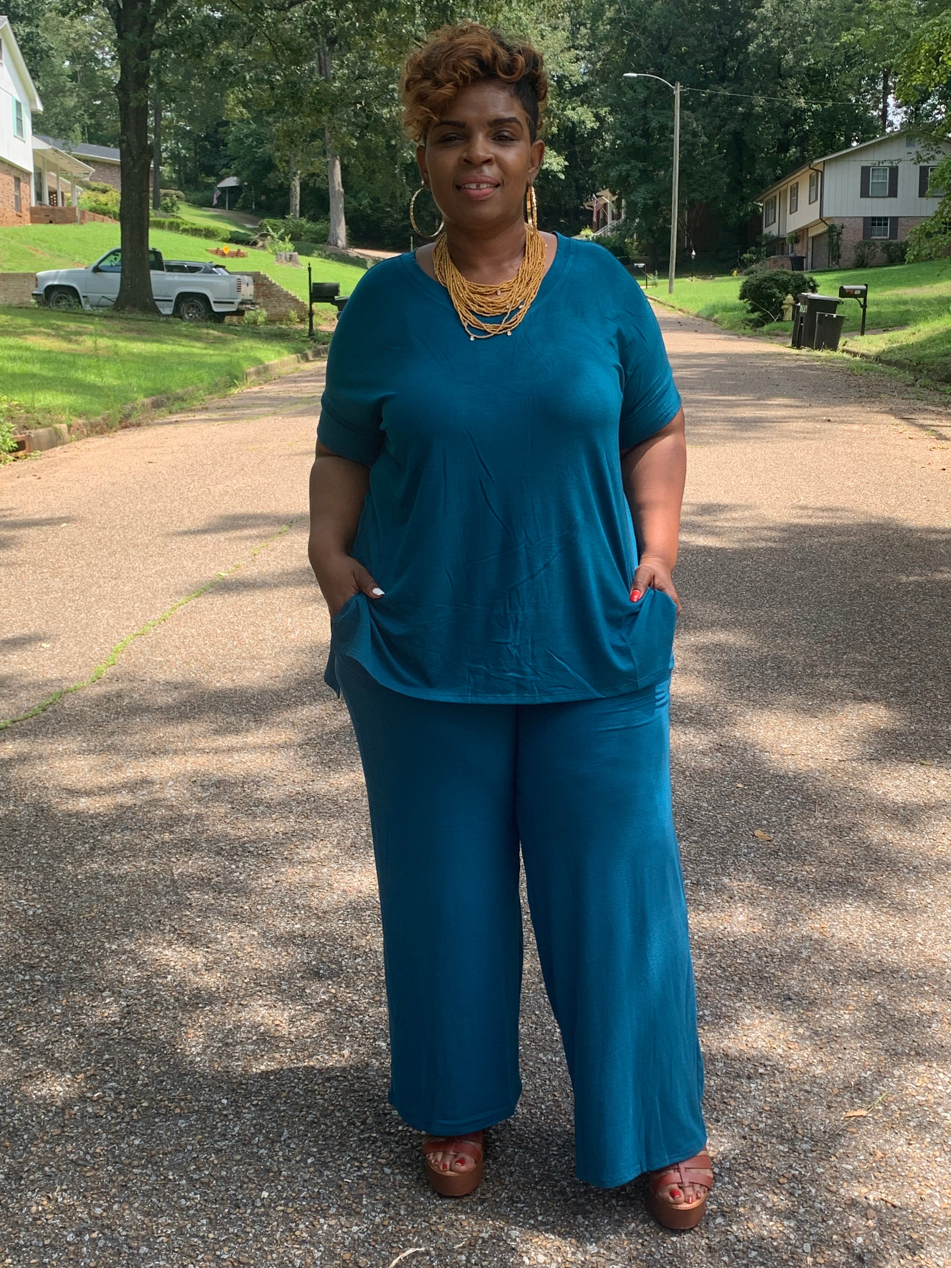 Teal Smocked Waist Matching Set