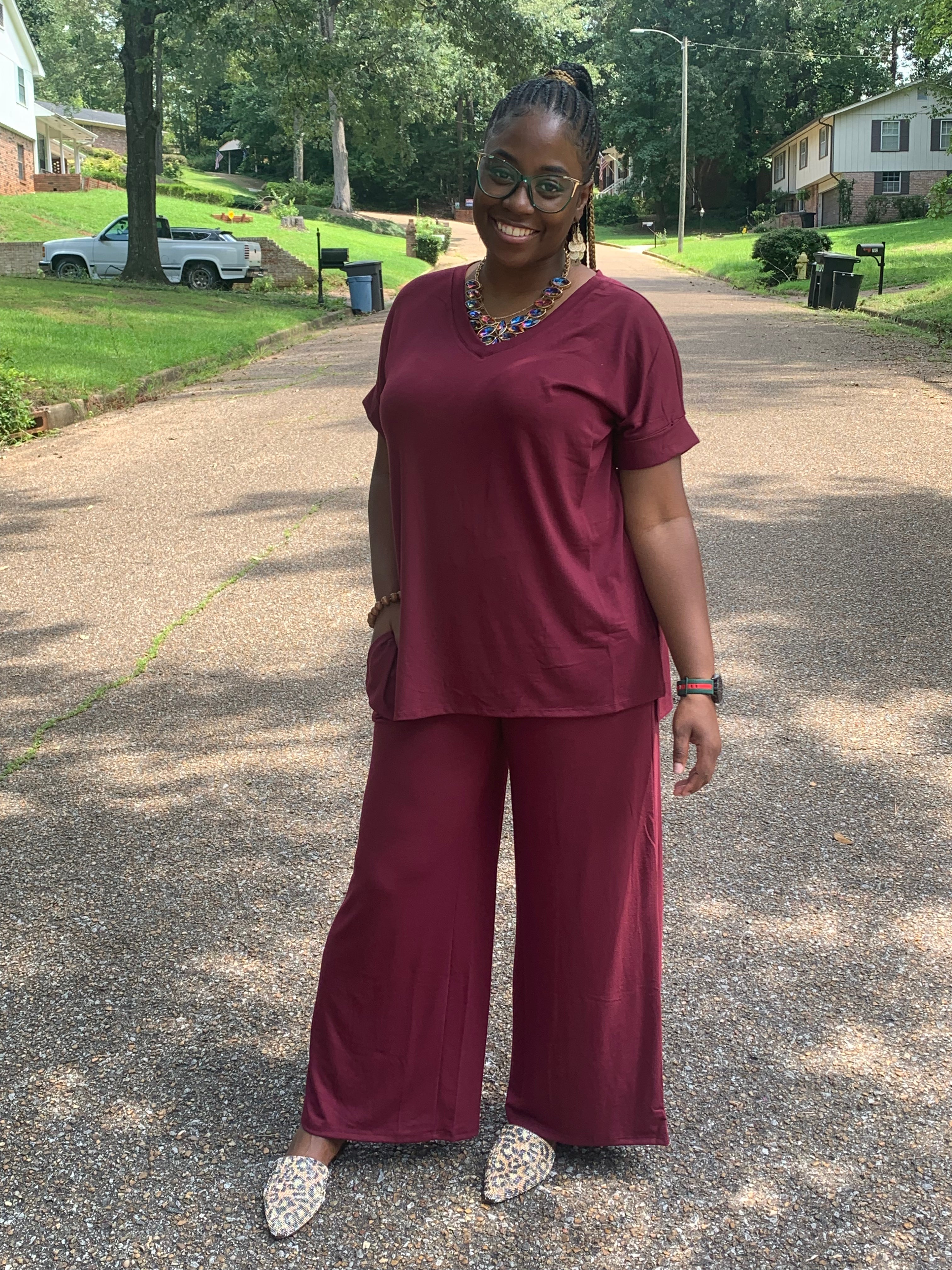 Dark Burgundy Smocked Waist Matching Set