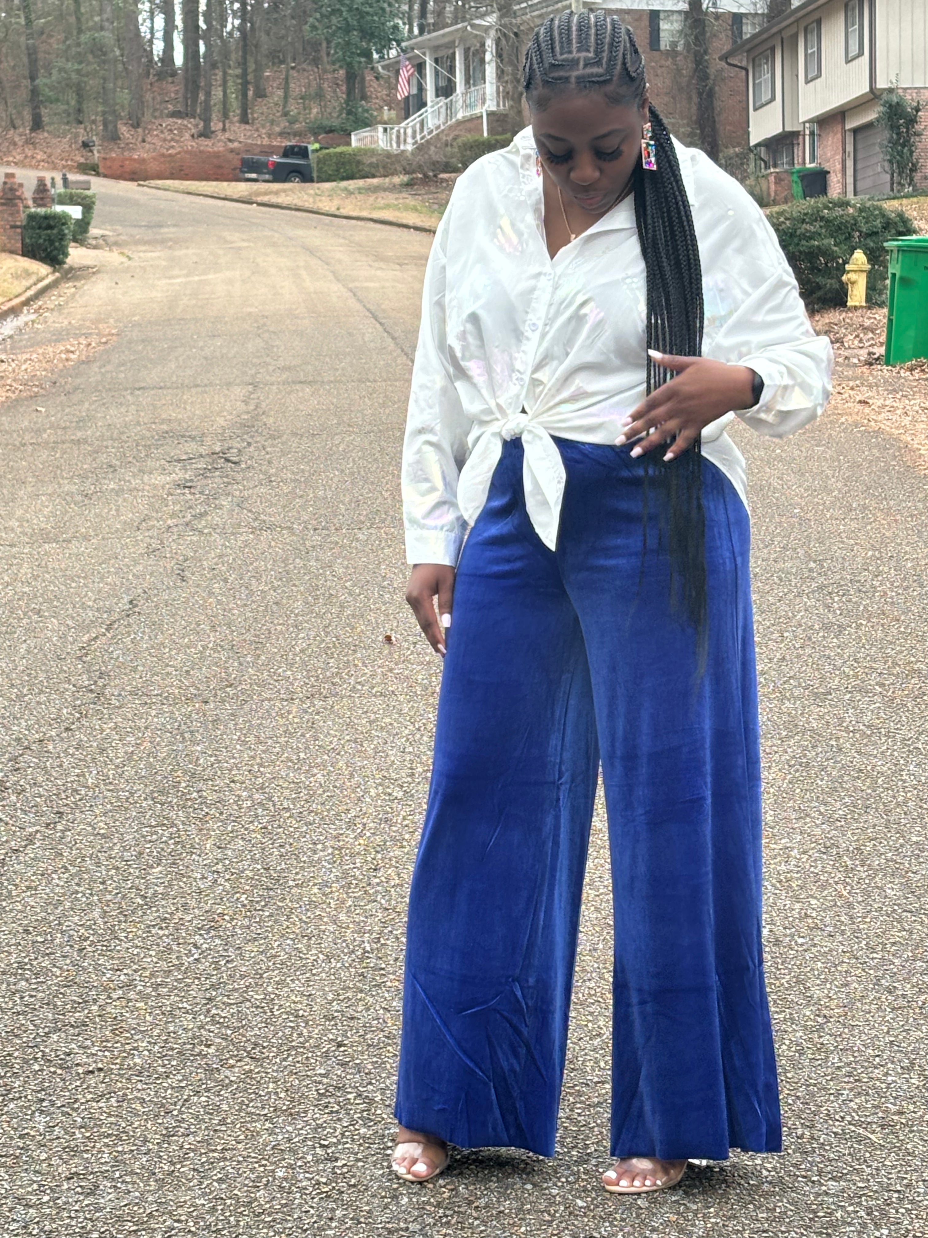 Royal Blue Velvet Flares