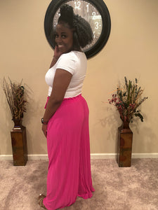 Fushia Pleated Wide Leg Pants w/ Waist Tie