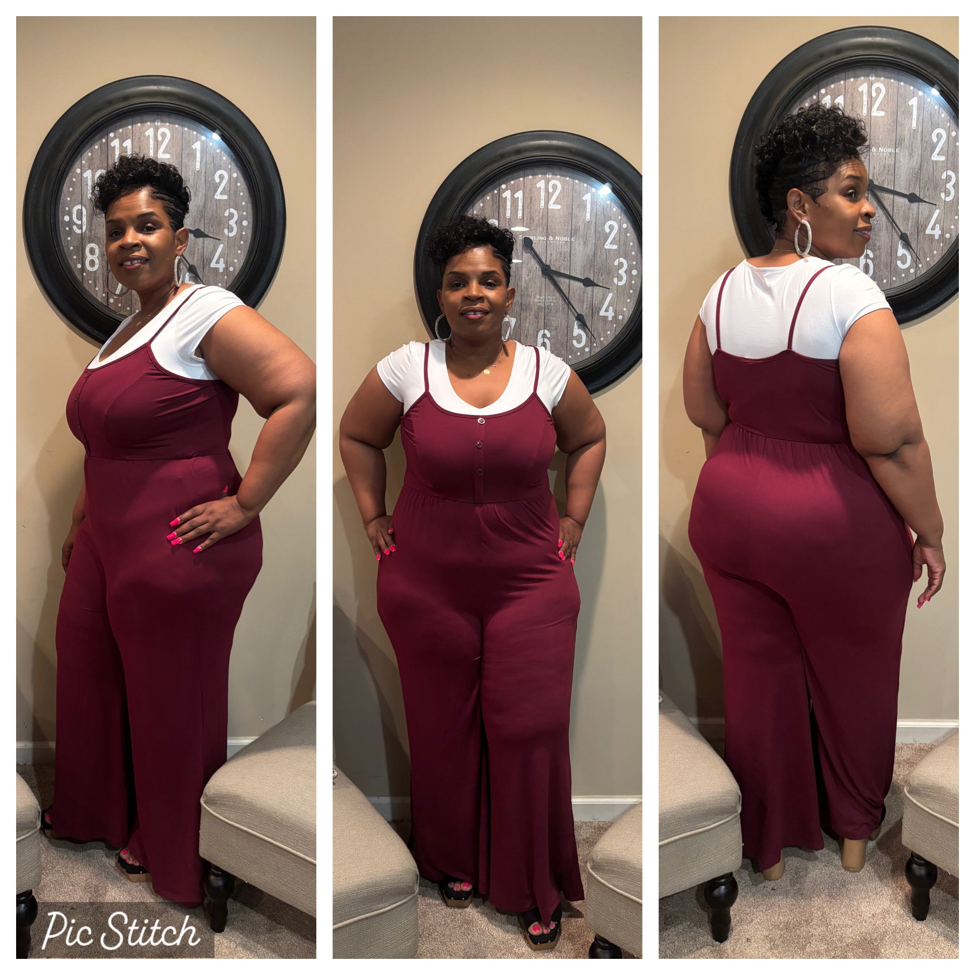 Burgundy Wide Leg Jumpsuit
